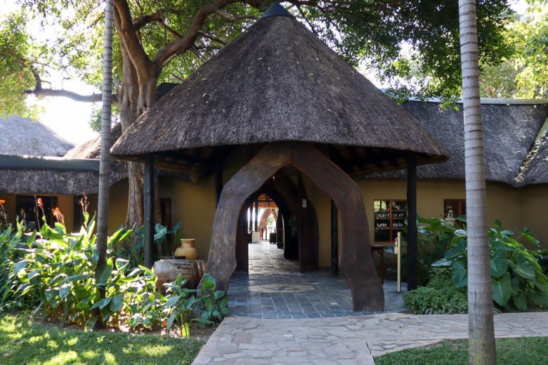 Thatched hut reception building in Namibia