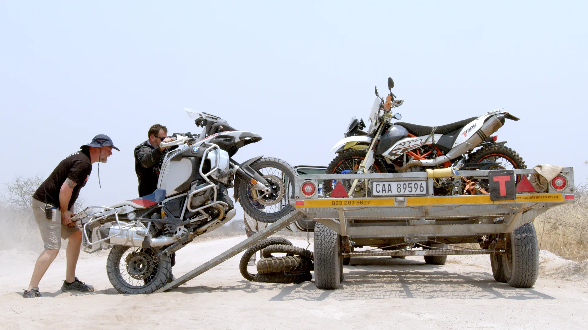 Loading adventure motorcycles onto a trailer