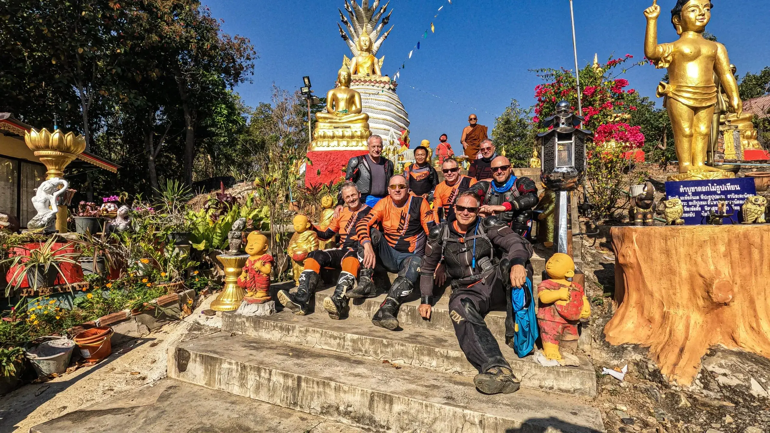 Group of motorcyclists on the Monks Trail, exploring cultural landmarks