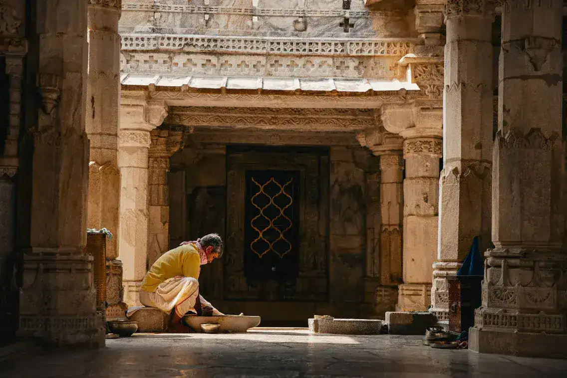 A man in Ranakpur Jain Temple, Rajasthan, India