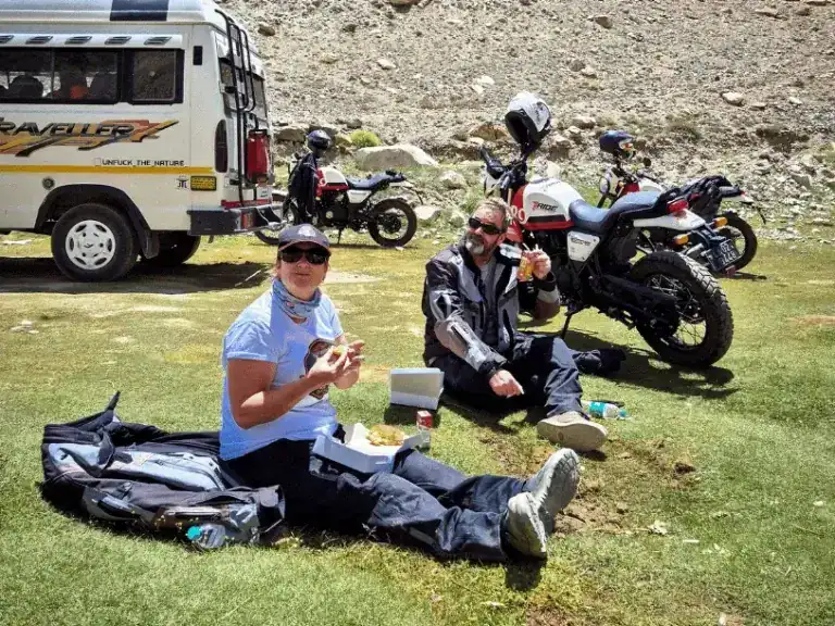 A picnic on green fields deep in the himalayan mountains