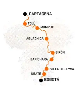 A rough map outline from Bogota to Cartagena
